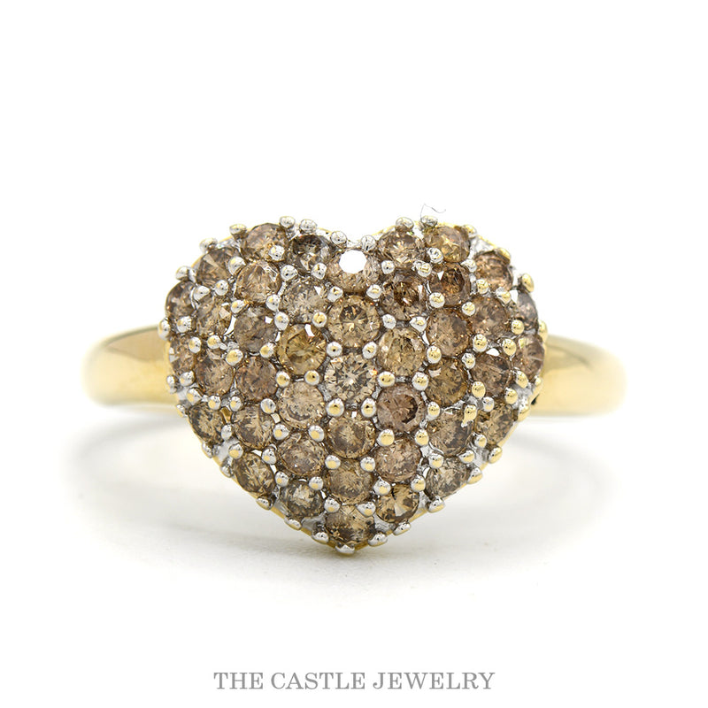 Heart Shaped 1cttw Cocoa Diamond Cluster Ring in 14k Yellow Gold