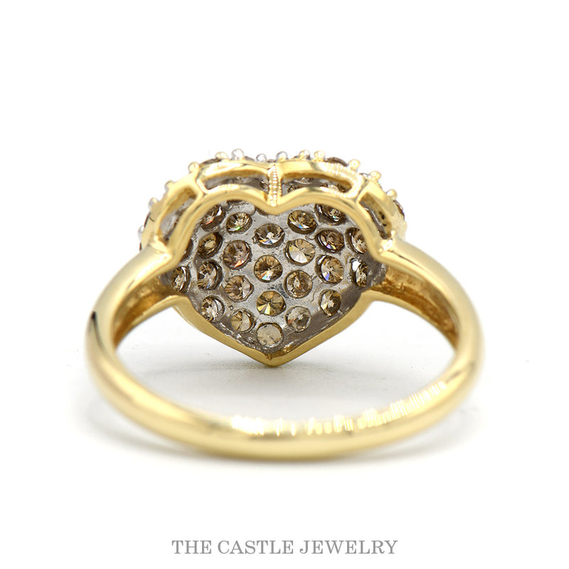 Heart Shaped 1cttw Cocoa Diamond Cluster Ring in 14k Yellow Gold
