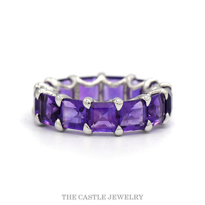 Emerald Cut Amethyst Eternity Band in 14k White Gold - Size 8.25
