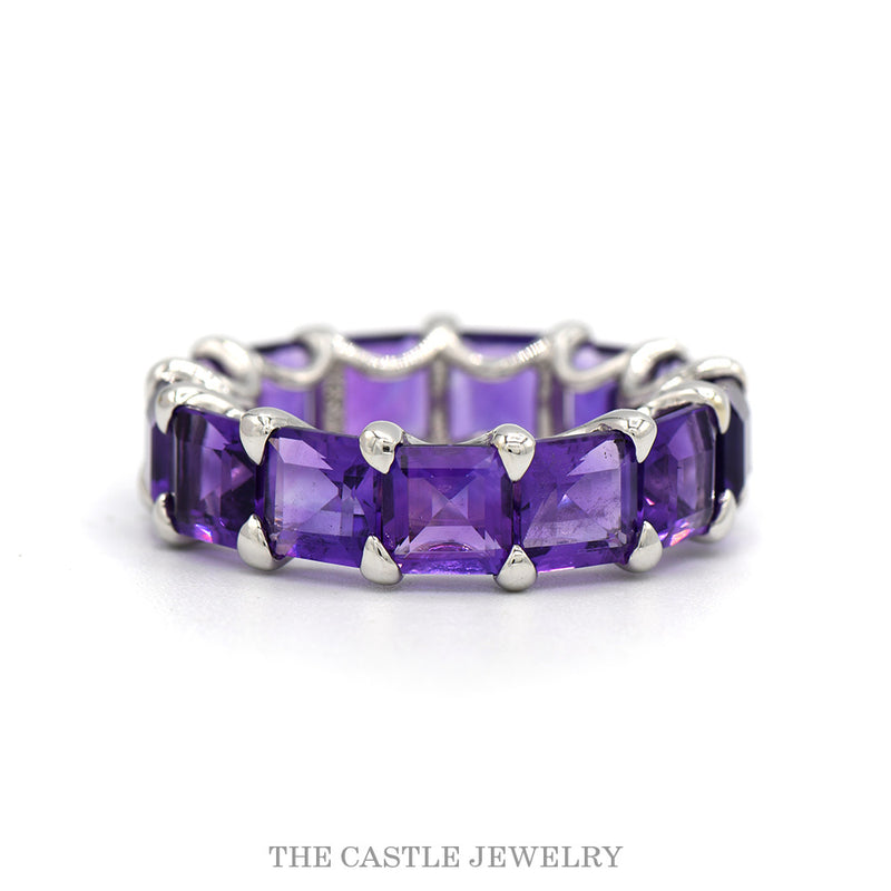 Emerald Cut Amethyst Eternity Band in 14k White Gold