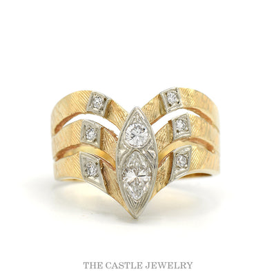 14k yellow gold marquise diamond chevron V-ring — top view