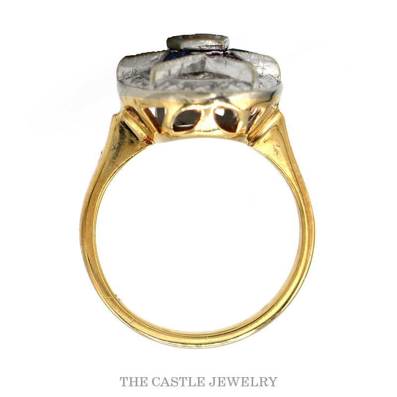 Front-facing view of the 10k yellow gold Eastern Star filigree ring