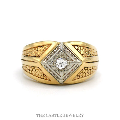 14k yellow gold men's kite set diamond solitaire ring — top view