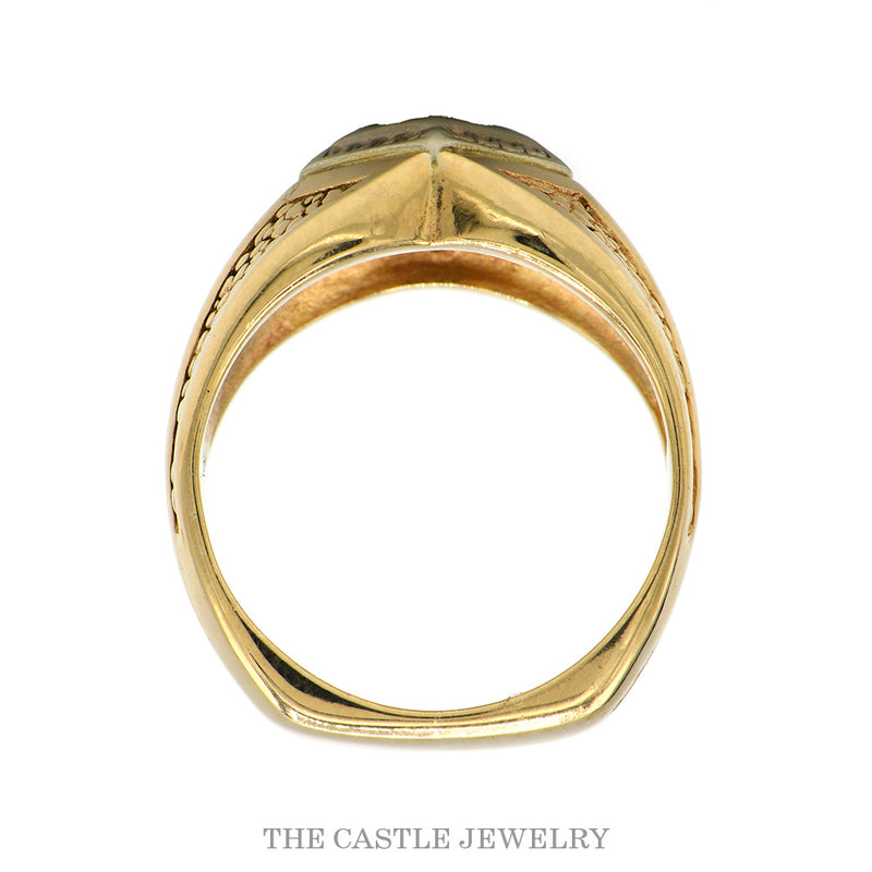 Front-facing view of the 14k yellow gold kite set diamond ring