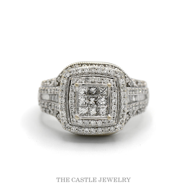 10k white gold double halo invisible set princess cut cluster ring — top view