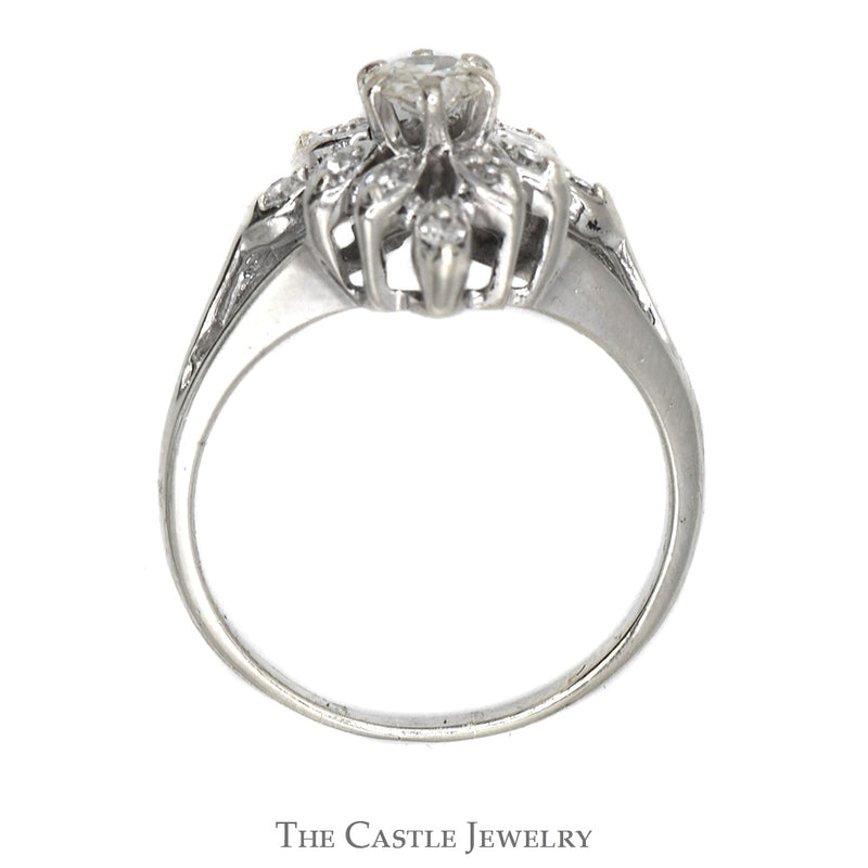 1/2cttw Diamond Flower Cluster Ring in 14k White Gold Split Shank Setting