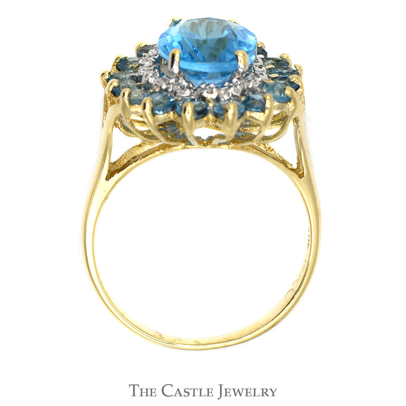 Oval Blue Topaz Ring with Blue Topaz & Diamond Halo in 14k Yellow Gold