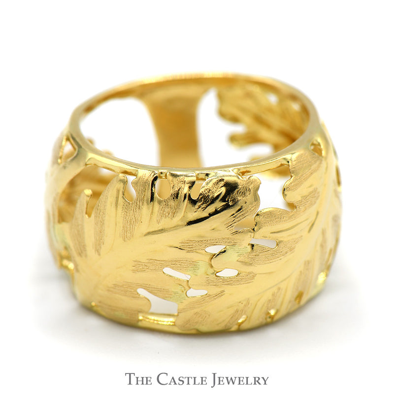 Wide Open Leaf Designed Band in 14k Yellow Gold - Size 7