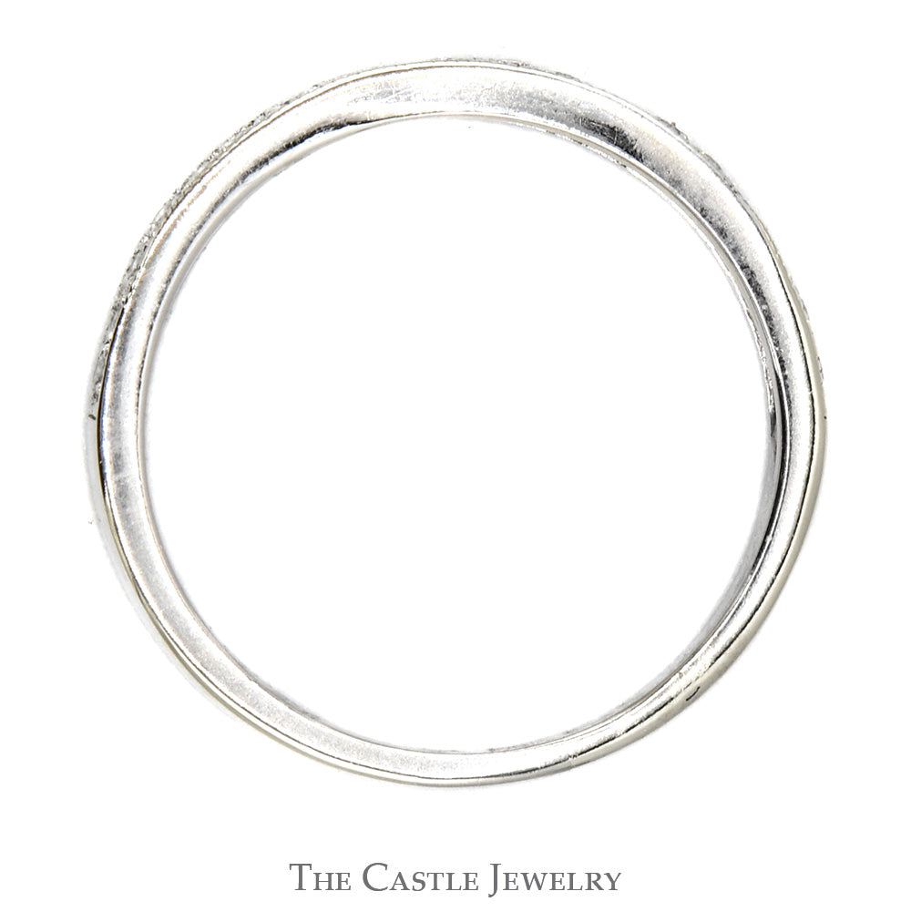 Round Diamond Wedding Band with Beaded Edges in 10k White Gold The