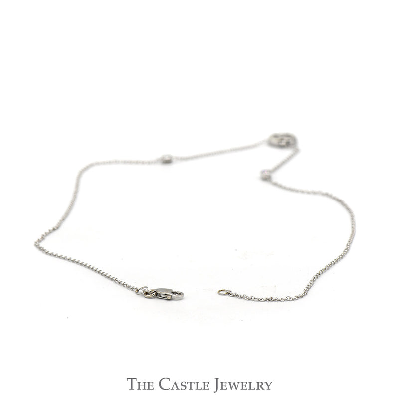 Circle Shaped Diamond Cluster Pendant on 16 inch Cable Link Chain in 14k White Gold