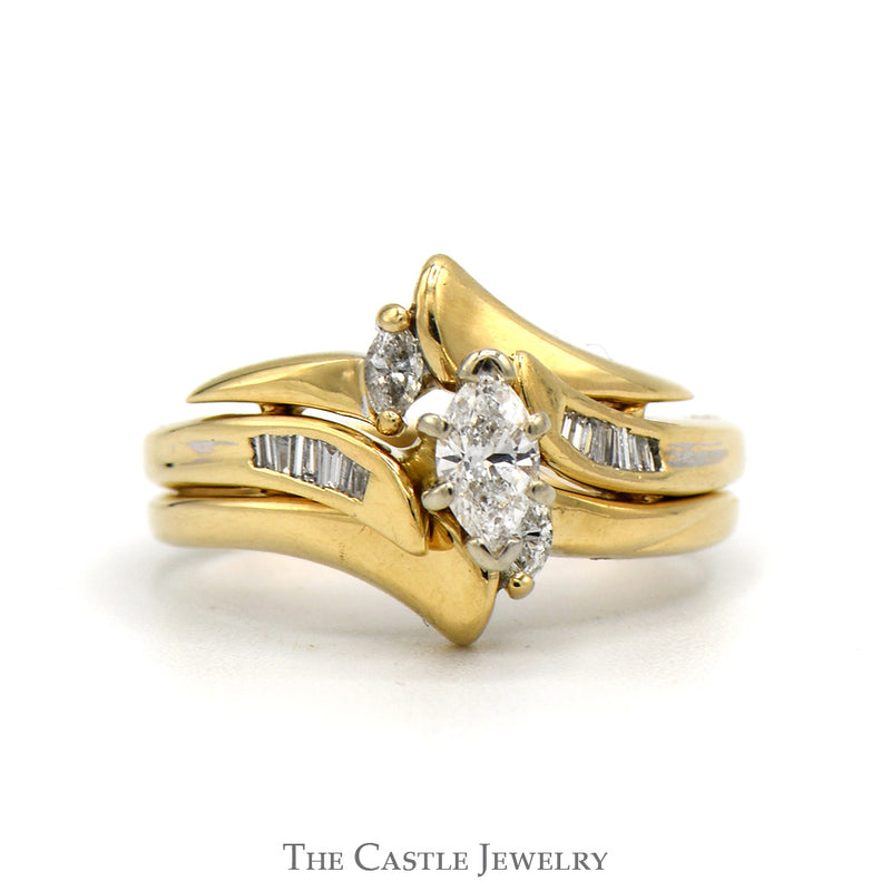 Marquise Diamond Engagement Ring .25 CT With Wrap Design Band With Diamonds .50CTTW In 14KT Yellow Gold