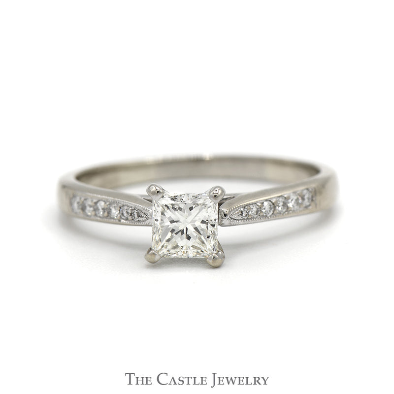Princess Cut Diamond Engagement Ring with Diamond Accented Sides in 10k White Gold