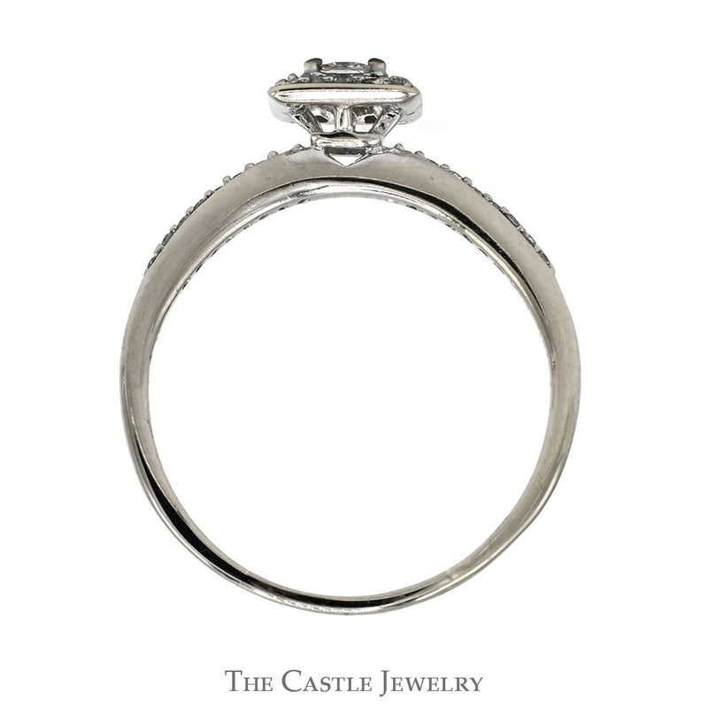 Diamond Bridal Set .38CTTW With .16CT Princess Cut Center With Halo And Diamond Sides In 14KT White Gold
