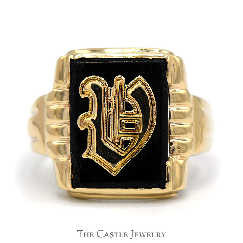 Rectangular Black Onyx "V" Ring in 10k Yellow Gold