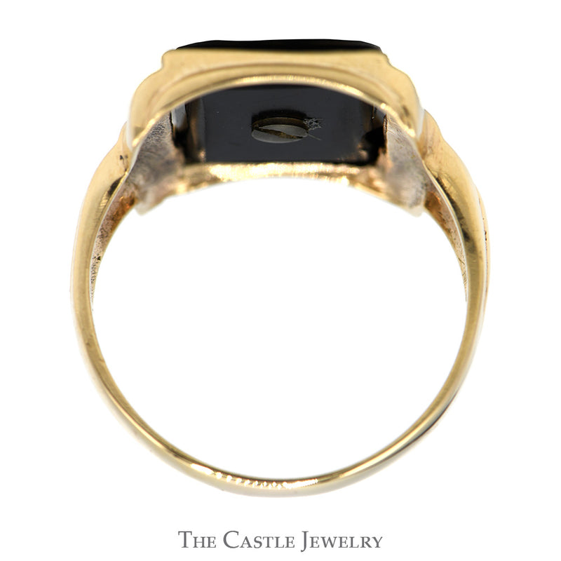 Rectangular Black Onyx "V" Ring in 10k Yellow Gold