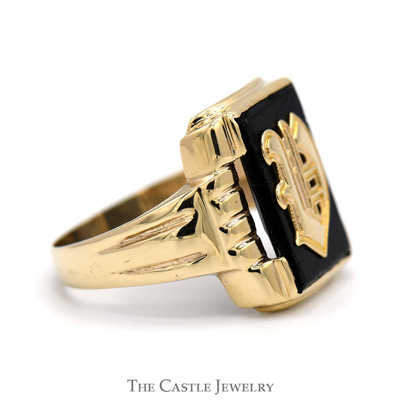 Rectangular Black Onyx "V" Ring in 10k Yellow Gold