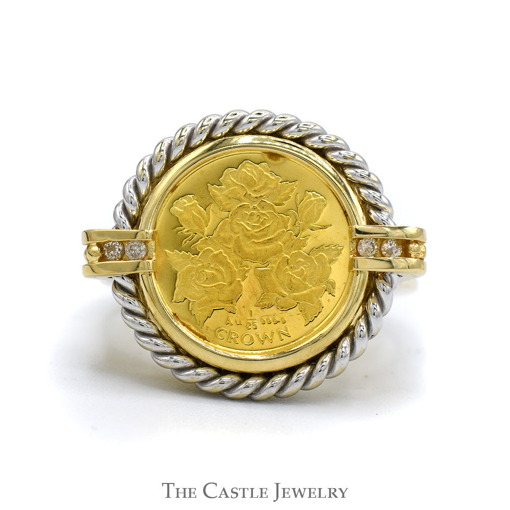 1996 Gibraltar 1/25 Crown Rose Design Coin Ring with Rope