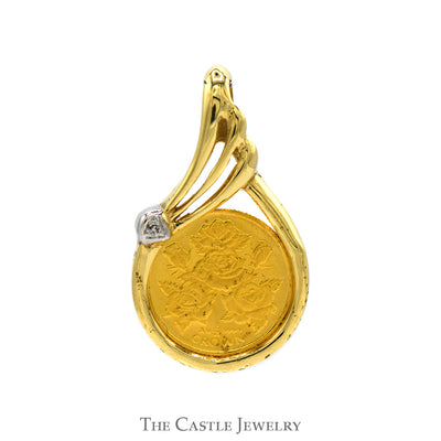 1996 Gibraltar 1/25oz Crown Rose Design 24k Coin Pendant in 14k Diamond Accented Bezel Mounting