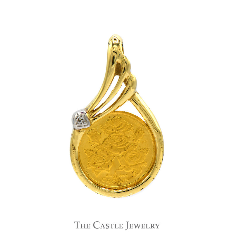 1996 Gibraltar 1/25oz Crown Rose Design 24k Coin Pendant in 14k Diamond Accented Bezel Mounting