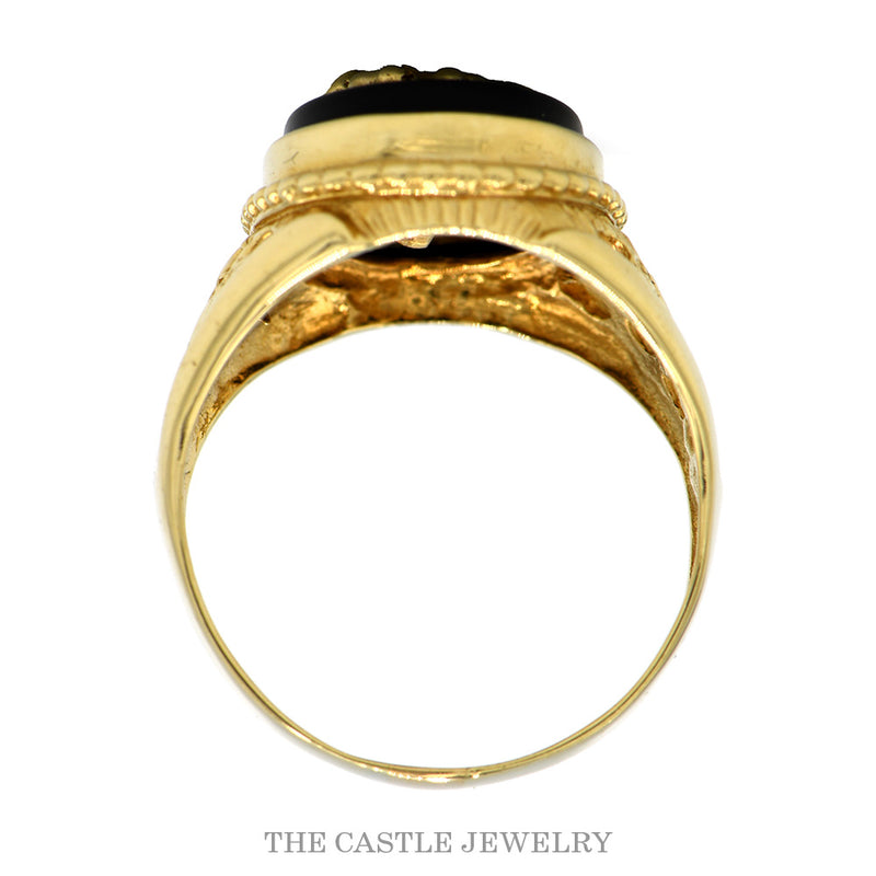 Front-facing view of the 10k yellow gold scorpion ring