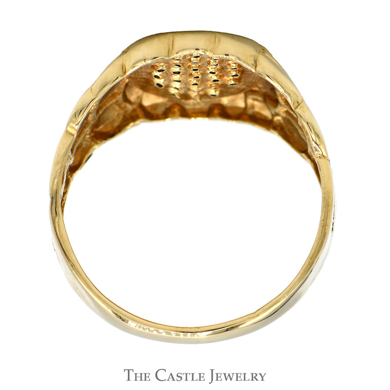 Oval Shaped Diamond Cluster Ring with Nugget Style Sides in 10k Yellow Gold