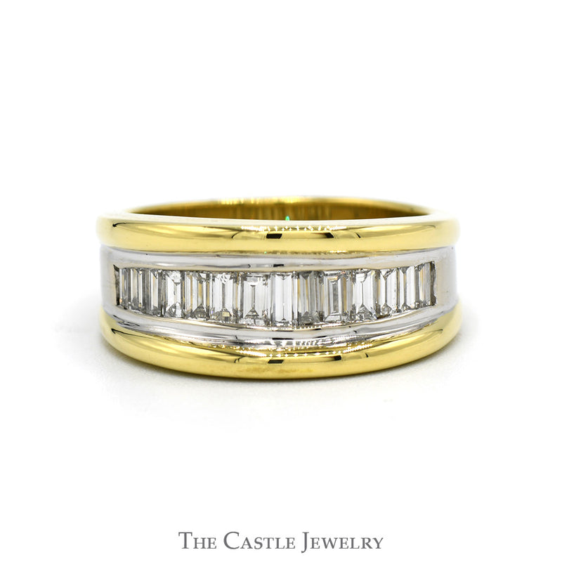 Two Toned Men's 1.25cttw Baguette Cut Diamond Band i n 18k Yellow & White Gold