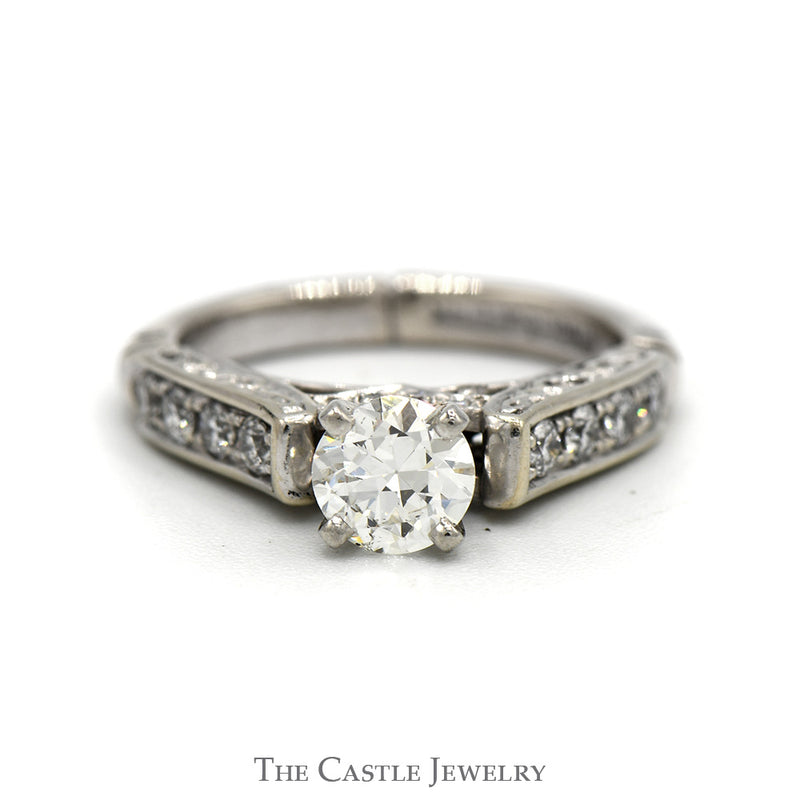 1cttw Round Diamond Solitaire with Diamond Accented Sides and Arthritic Shank in 14k White Gold