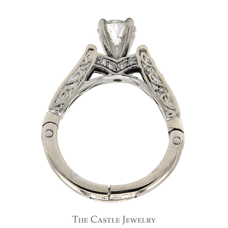 1cttw Round Diamond Solitaire with Diamond Accented Sides and Arthritic Shank in 14k White Gold