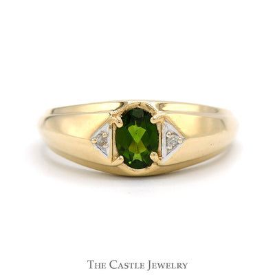 Oval Green Tourmaline Ring with Diamond Accents in 10k Yellow Gold