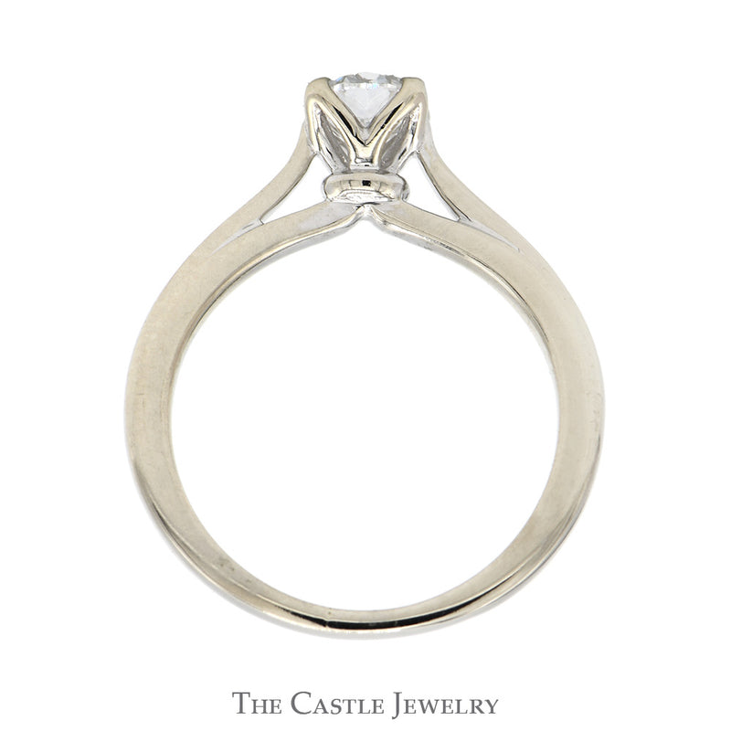 1/2ct Round Brilliant Cut Diamond Solitaire Engagement Ring in 10k White Gold 4 Prong Cathedral Mounting