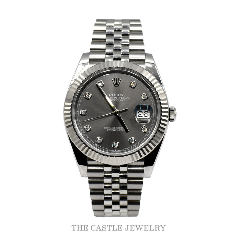 41mm Rolex Datejust 126334 with Gray Slate Diamond Dial and Jubilee Band in Stainless Steel