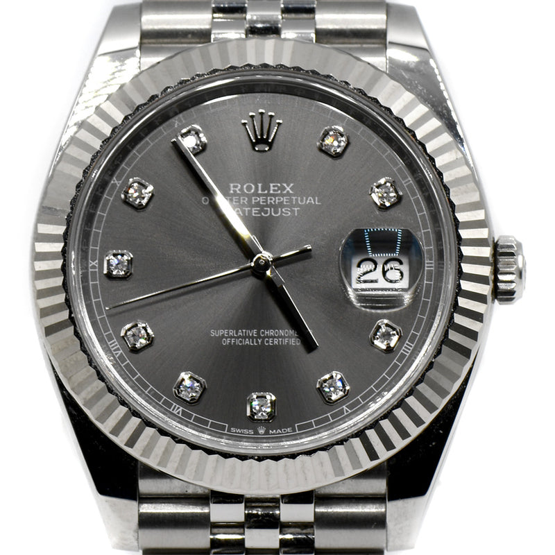 41mm Rolex Datejust 126334 with Gray Slate Diamond Dial and Jubilee Band in Stainless Steel