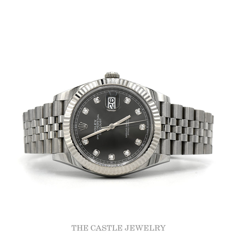 41mm Rolex Datejust 126334 with Gray Slate Diamond Dial and Jubilee Band in Stainless Steel