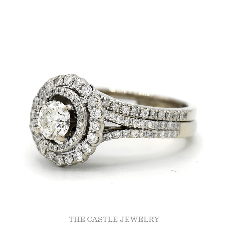 Vera Wang 14K White Gold 2.10cttw Diamond Double Halo Engagement Ring Set