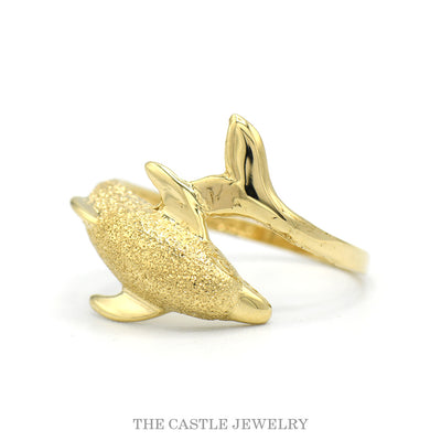 14k Yellow Gold Dolphin Designed Bypass Ring