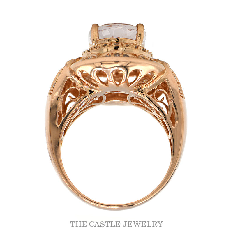 Front-facing view of the 14k rose gold oval morganite cocktail ring