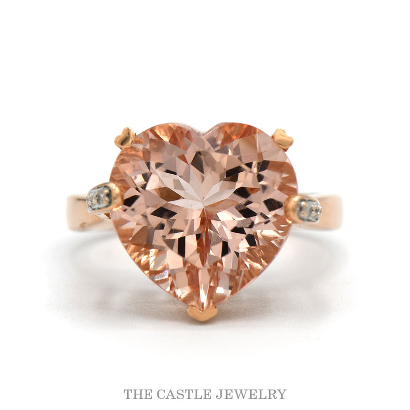 14k rose gold heart shaped morganite ring with diamond accents — top view
