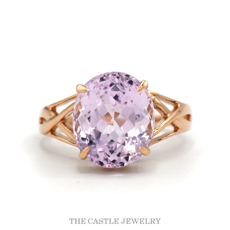 14k rose gold oval Rose de France amethyst ring — top view