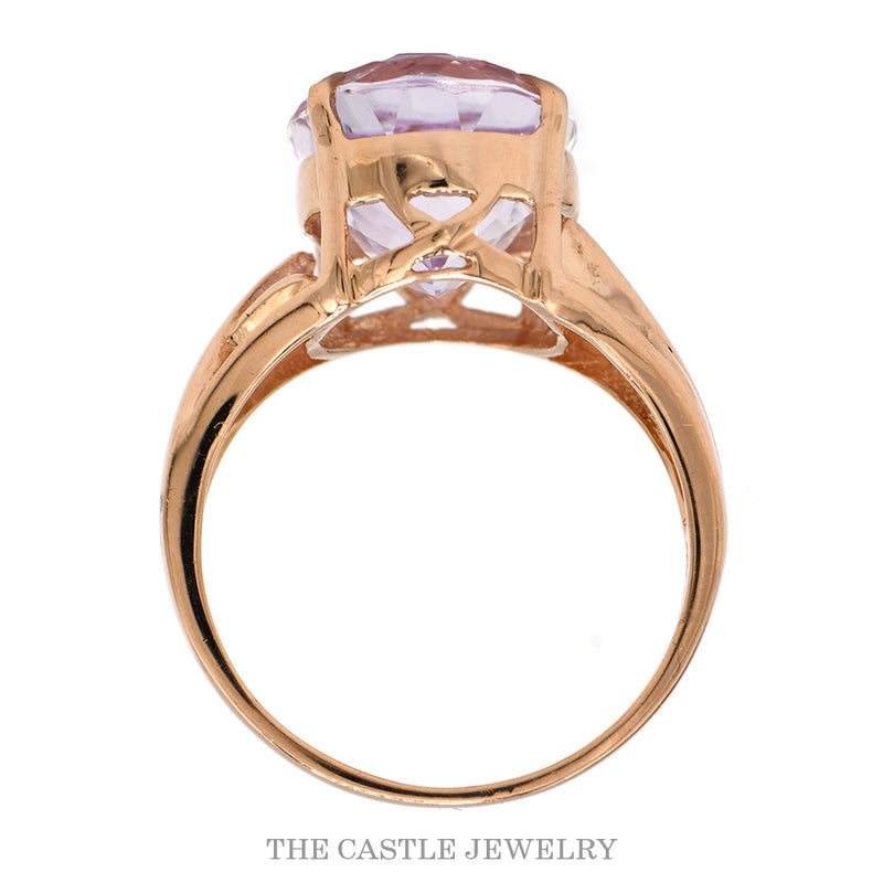 Front-facing view of the 14k rose gold oval amethyst ring