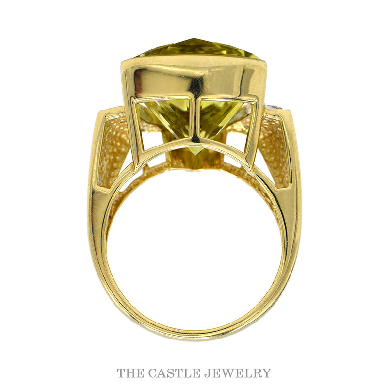 Front-facing view of the 14k yellow gold lemon quartz cocktail ring