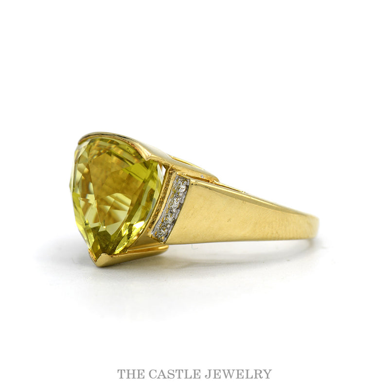 Side profile of the 14k yellow gold lemon ice trillion ring