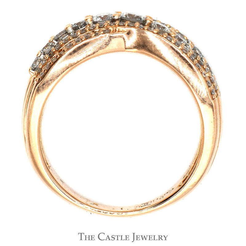 Graduated 3/4cttw Diamond Band with Diamond Accented Twisted Bars in 14k Rose Gold