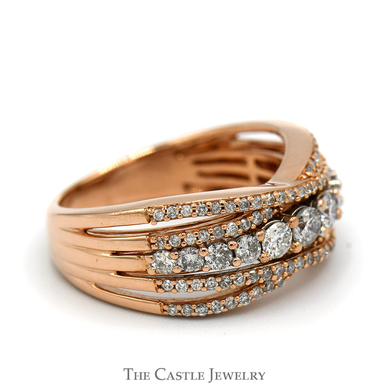 Graduated 3/4cttw Diamond Band with Diamond Accented Twisted Bars in 14k Rose Gold
