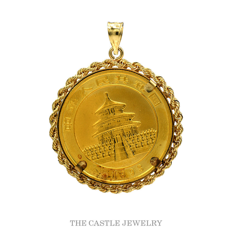 Temple of Heaven side of the 1993 gold Panda coin pendant showing the date