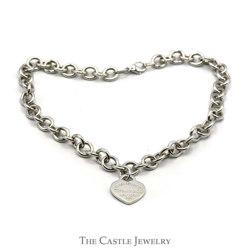 Tiffany & Co. Designer 16 inch Cable Chain with Dangling Heart Charm in Sterling Silver Includes Extras