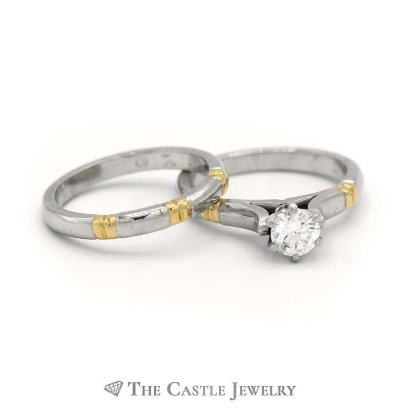 Platinum & 18K Bridal Set .50ct Round Diamond Platinum Cathedral Mounting