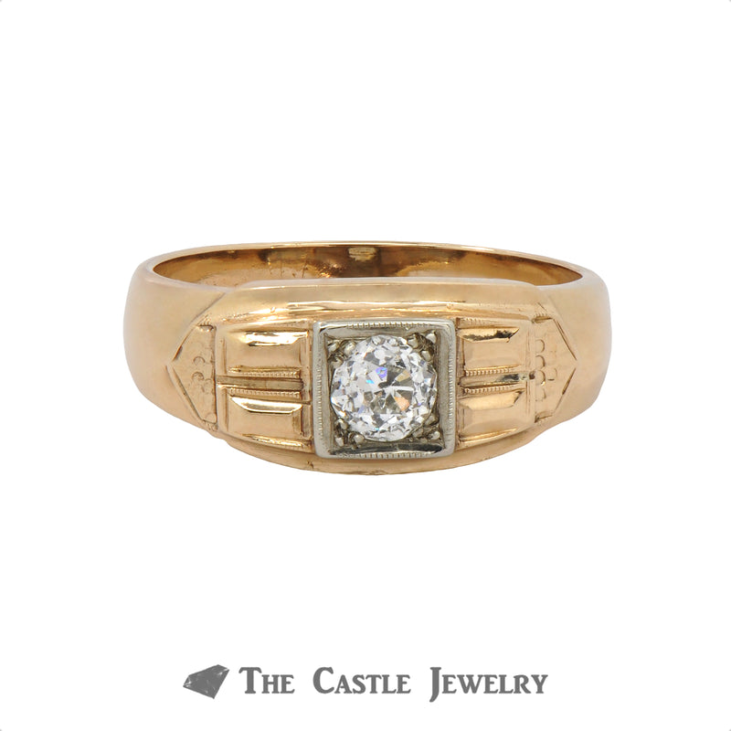 .40 Carat Old European Cut Diamond Gent's Vintage Ring In 14K Yellow Gold