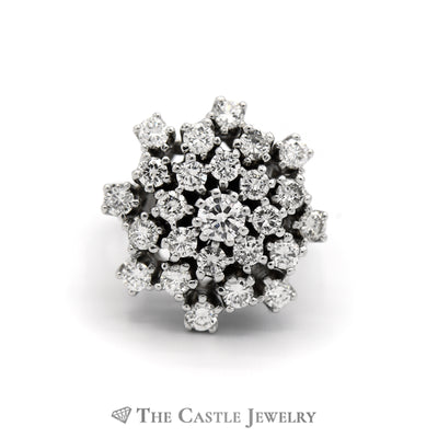 Stunning 2.75cttw Round Diamond Cluster Ring w/ Arthritic Shank in 14K White Gold