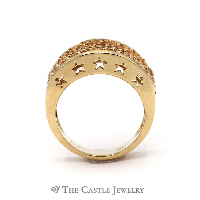 Unique Concave Design Citrine Cluster Ring w/ Surprise Star Design Mounting