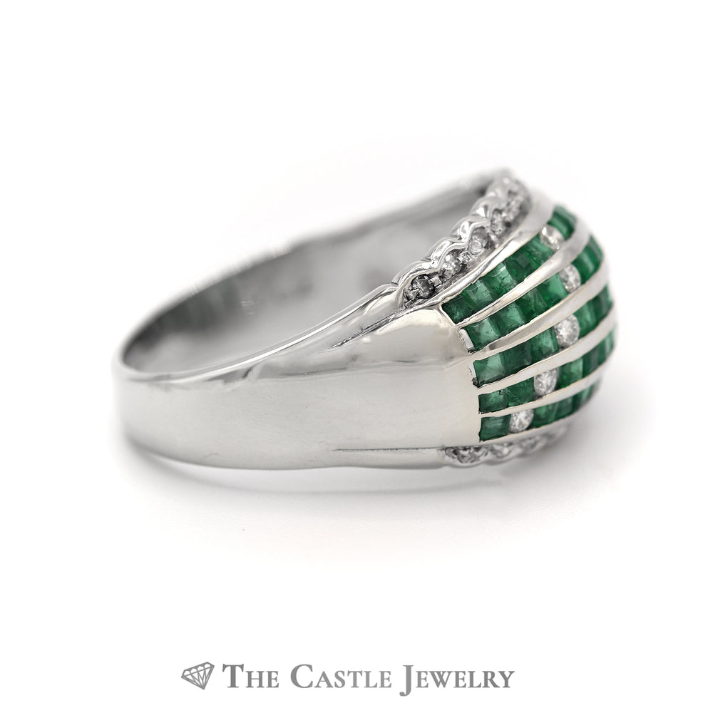 Emerald & Diamond Cluster Dome Ring in 18k White Gold